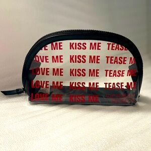 Victoria's Secret Love Me Kiss Me Tease Me Clear Travel Beauty Bag Red & Black